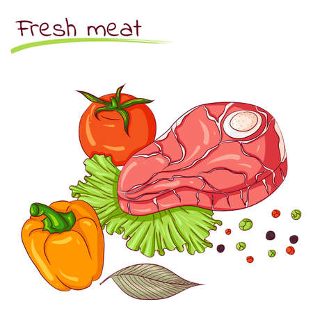 Fresh meat and vegetablesのイラスト素材