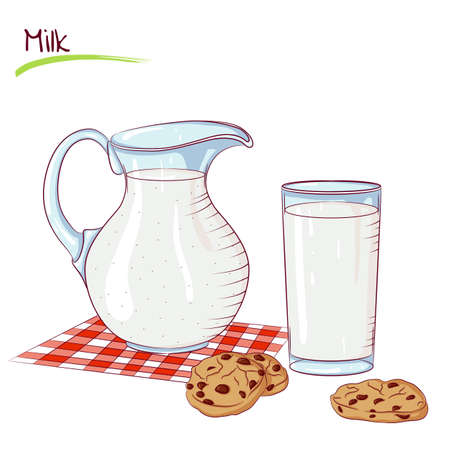 Milk in a jug and cookieのイラスト素材