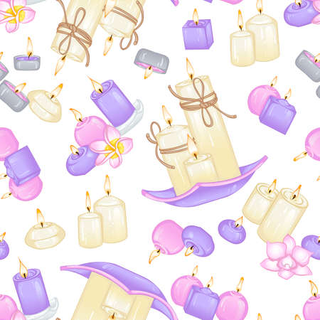 Vector seamless pattern with various types of candles. Illustration isolated on white backgroundのイラスト素材