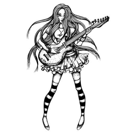 Girl with a guitarのイラスト素材