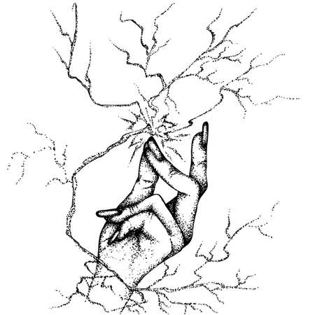 Female hand snapping fingers. Vector hand drawn illustration. Monochrome drawing isolated on white backgroundのイラスト素材