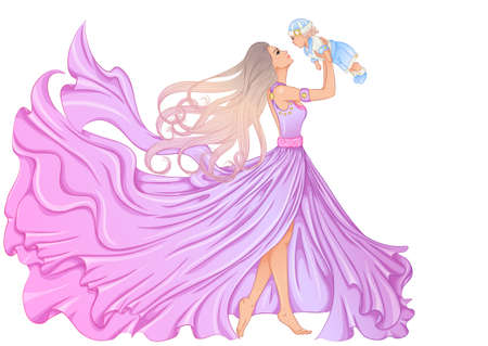 Girl with a baby boy illustrationのイラスト素材