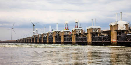 Flood protection in the Netherlands and wind turbinesの写真素材