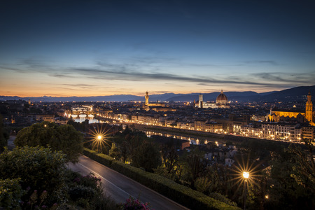 Sunset view of Florence and Duomo from Piazzale Michelangeloの写真素材