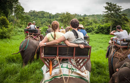 Chiang Mai (Thailand) - 11 June 2017: Tourists elephant riding in Chiang Maiのeditorial素材