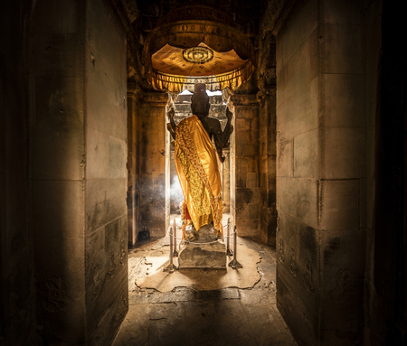 Ancient Buddha statue in Angkor Wat temple, Siem Reap, Cambodiaのeditorial素材
