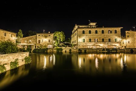Ancient village Bagno Vignoni in Tuscany. Thermal little town in the center of Italy.の写真素材