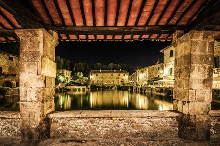 Ancient village Bagno Vignoni in Tuscany. Thermal little town in the center of Italy.の写真素材