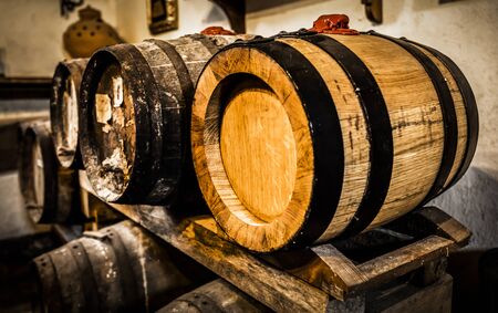 Wine barrels in a typical cellarの写真素材