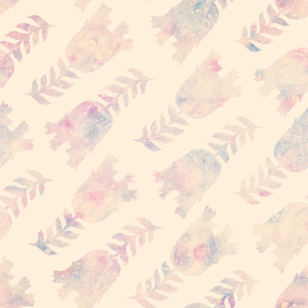 Seamless pattern. Raster illustration. Watercolor background with floral ornament. Image for design, printing on fabric or paper. fashion.の写真素材