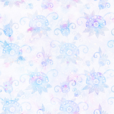 Seamless pattern with floral ornament. Raster illustration in watercolor style. Design for packaging design, wrapping. Printing on fabric and paper.の写真素材