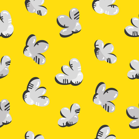 Seamless pattern with floral ornament. Raster illustration for design, wrapping, packaging. Gray flowers on a yellow background.の写真素材