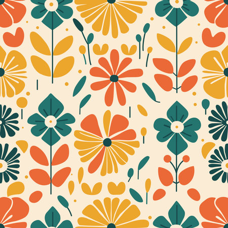 Seamless pattern, background with a simple floral ornament, in a flat vector style, for design and...