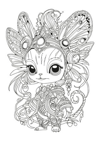 Cute fairy-tale creature. Coloring page for children and adults. Art therapy. Illustration for coloring.のイラスト素材