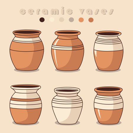 Set of ceramic vases in simple flat vector style for design.のイラスト素材