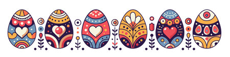 Set of Easter eggs with floral patterns and hearts.のイラスト素材