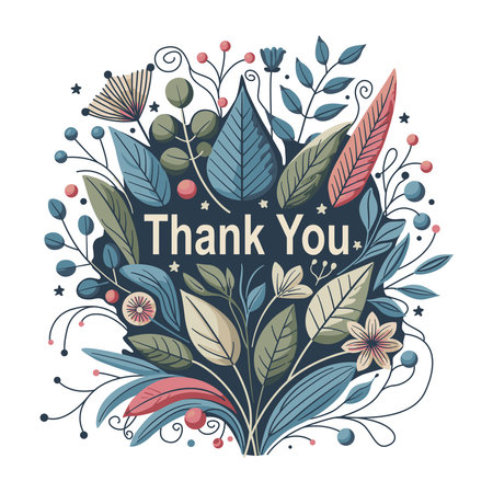 Thank you card with floral design and text.のイラスト素材