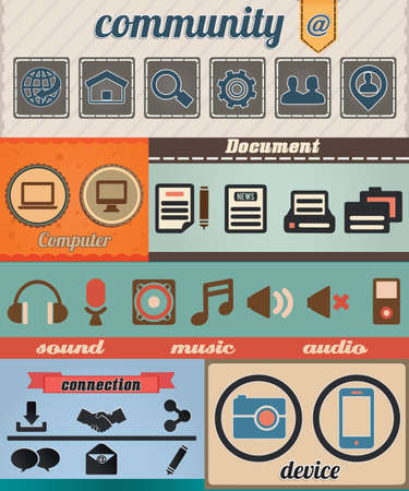 Set of retro social media icon with vintage background - vector illustrationのイラスト素材