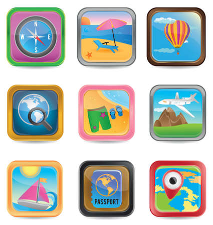 Set of app travel buttons - vector iilustrationのイラスト素材