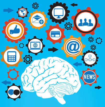 human brain and cog of social media - vector illustrationのイラスト素材