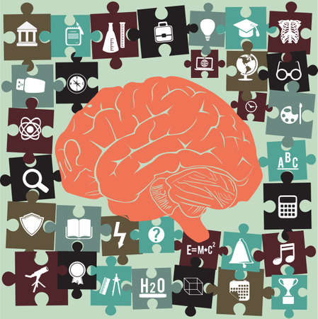 Brain and puzzles with education symbolsのイラスト素材