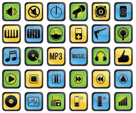 Set of Media Icons - Musical Blue Buttons  のイラスト素材