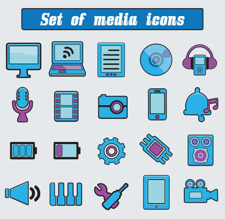 Set of multimedia icons  - vector cartoon illustrationのイラスト素材