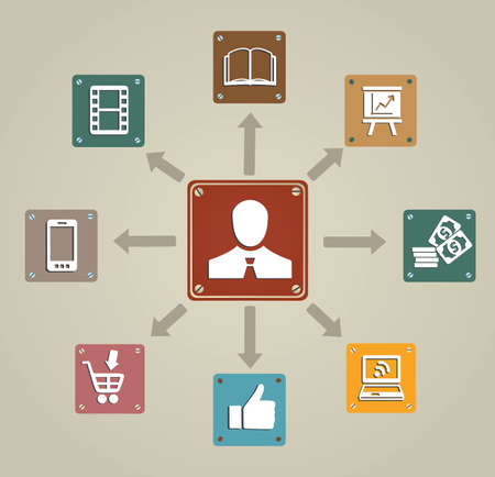 Vintage concept of business with icons - vector iconsのイラスト素材