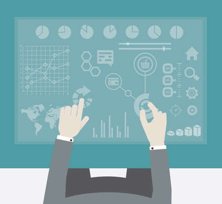 Businessman working with digital vurtual screen  Flat design style - vector illustrationのイラスト素材