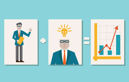Vector flat illustration of businessman and idea  Development and successのイラスト素材