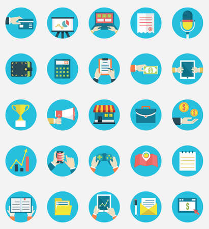 Set of business internet service and ecommerce icons  Symbols on management or analytics  Flat style のイラスト素材