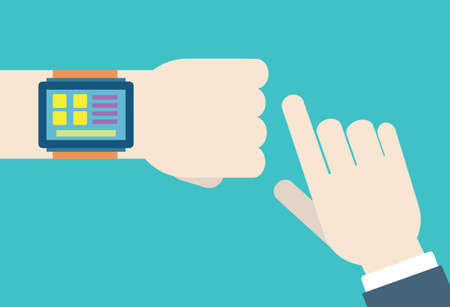 flat illustration of hands with intellect watch  Modern technology of management and controlのイラスト素材