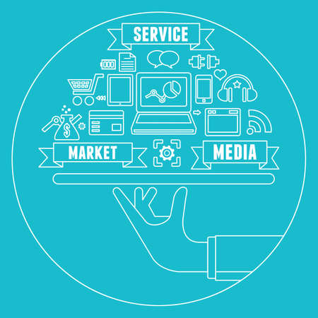 Line concept of media market service - vector illustrationのイラスト素材