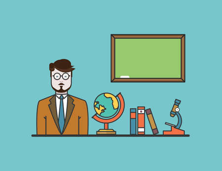 Teacher with school objects. Flat design style のイラスト素材