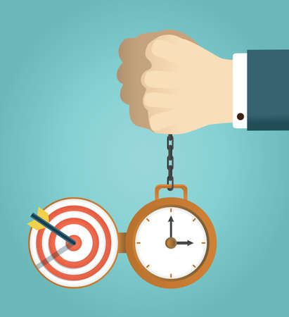 concept of deadline and successfully completed work. Hand holding watch. のイラスト素材