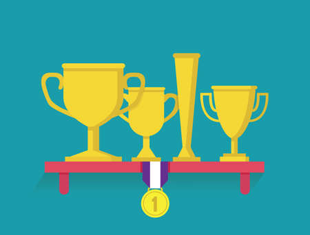 Trophy and awards on shelf. Flatstyle - vector illustrationのイラスト素材