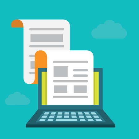 Vector flat concept of regularly distributed news publication via e-mail. Subscriptions and articles - vector illustrationのイラスト素材