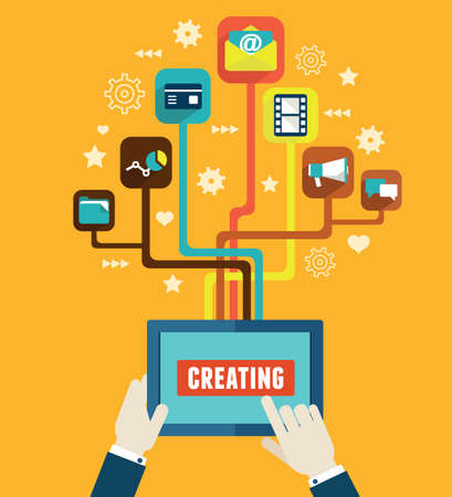 Optimization and creating applications for mobile devices - vector illustrationのイラスト素材