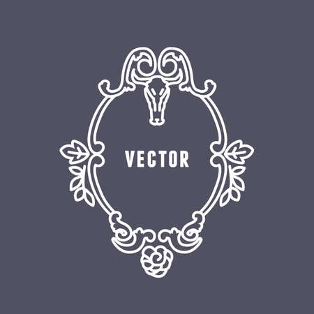 Vector Frame Made from Ornaments, Leafs and skull. Line style - vector elementsのイラスト素材