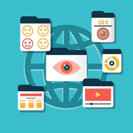 Vector concept of user experience and interaction with social media world - vector illustrationのイラスト素材