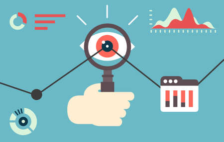 Flat vector illustration of web analytics information and development website statistic - vector illustrationのイラスト素材