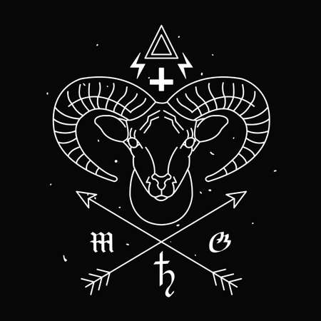 Head of goat with arrows. Linear symbol and emblem - vector symbolのイラスト素材