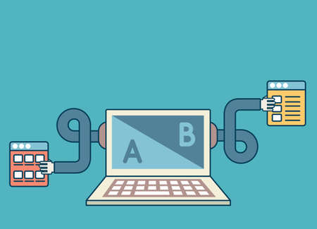 Process of creating interaction with site visitors. Optimization of web pages or landing pages with copy space vector illustrationのイラスト素材