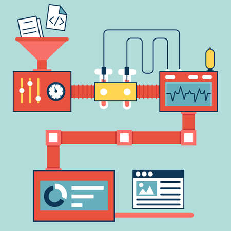 Vector flat linear infographics of creating and optimization website vector illustrationのイラスト素材