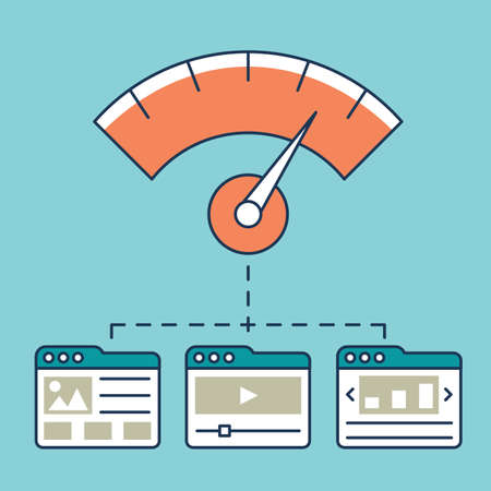 Vector illustration of web analytics information, development website statistic and optimization landing pages - vector illustrationのイラスト素材