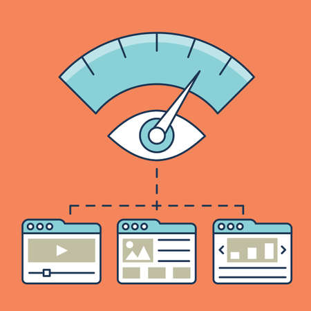 Vector illustration of web analytics information, development website statistic and optimization landing pages - vector illustrationのイラスト素材