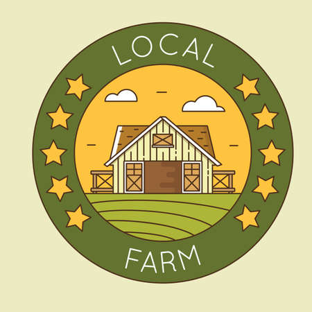 Local farm - granary emblem logotype pack. Organic farming - vector linear badgeのイラスト素材