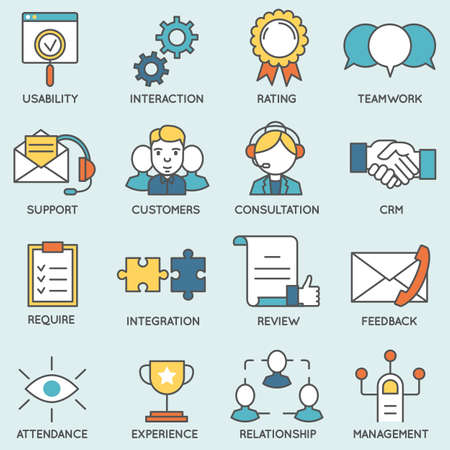 Vector set of icons related to customer relationship management. Flat line pictograms and infographics design elements - part 2のイラスト素材