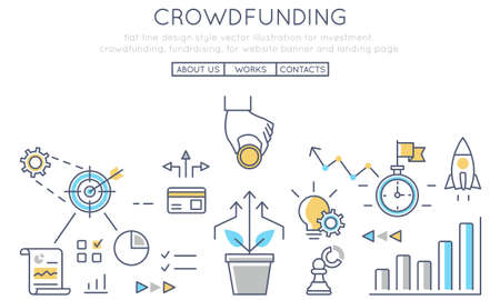 Flat line design style vector illustration for investment, crowdfunding, fundraising, for website banner and landing pageのイラスト素材
