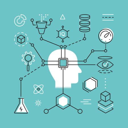 Modern Thin Line Concept of Artificial Intelligence and Data Science Technologyのイラスト素材
